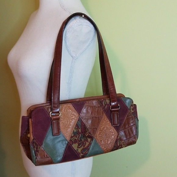 Fossil Handbags - Vtg Fossil leather patch stitch coronado handbag